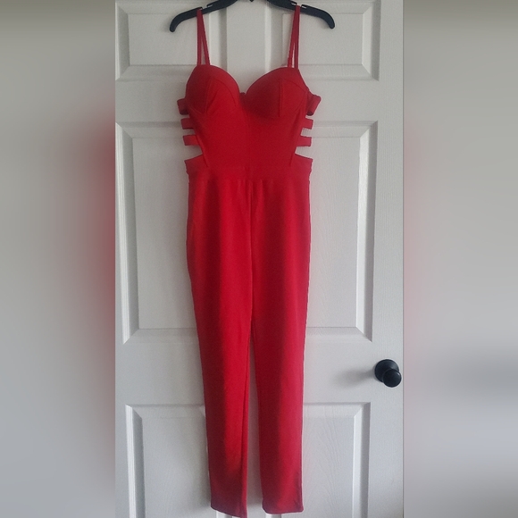 Haute Monde Pants - Haute Monde Red Strappy Bustier Jumpsuit